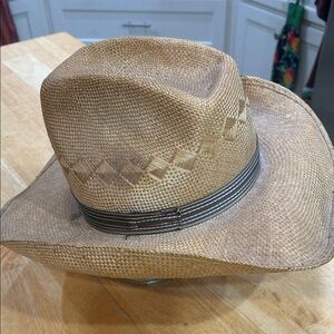 Tan Straw Cowboy Hat and leather interior band- rustic look by design